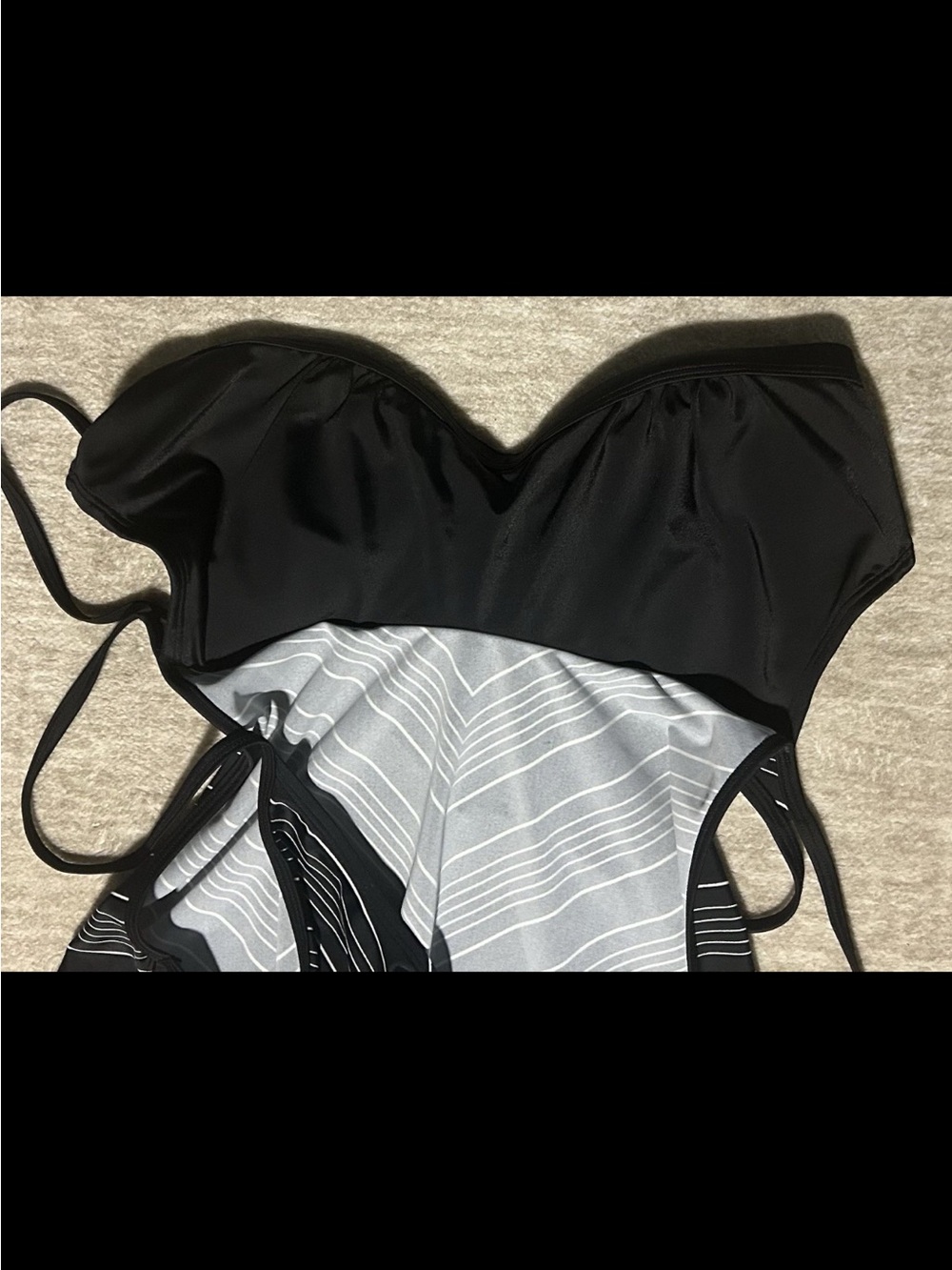Athleta Tankini Top Black White Chevron lined bathing suit swim 36 B/C shirt - Picture 5 of 5